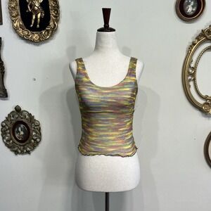 Cheryl Creations Vintage Space Dye Mesh Tank Top Rainbow Lettuce Edge One Size
